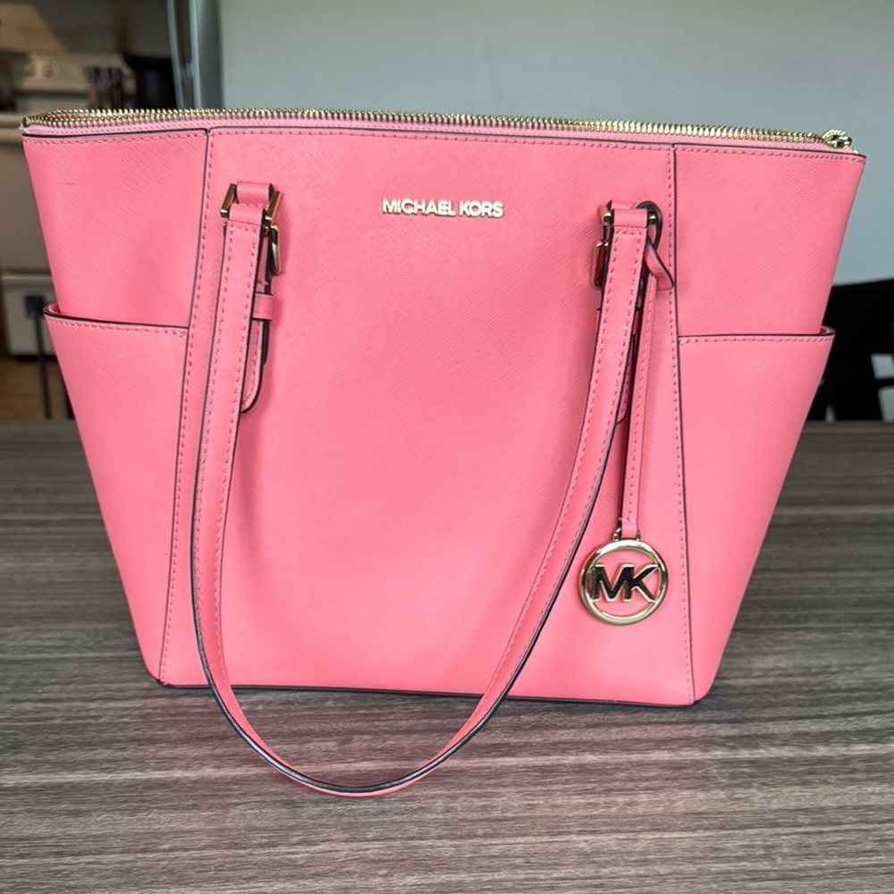 Michael Kors Coral Saffiano Leather Tote with MK Charm